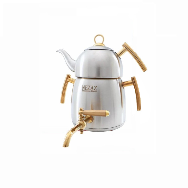 کتری وقوری هرمی 3لیتری نزاز استیل مدل 2705 مناسب برای دم نوش و چای ،جنس استیل ضدزنگ با طراحی مدرن