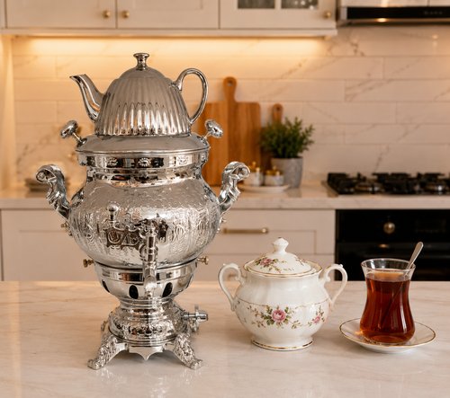 سماور مهان سه کاره قلمکار ماریا دسته کروم کد 2-405