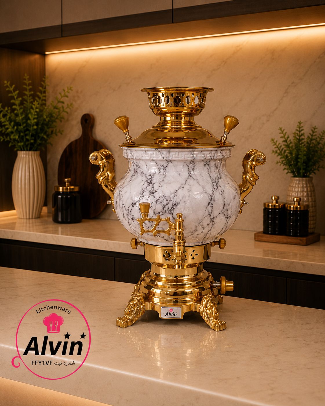 سماور مهان ماریا طرح ماربل سفید  کد 404 cp
