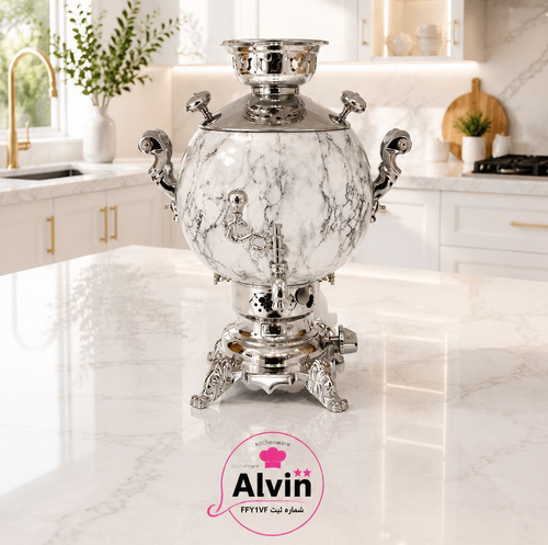 سماور مهان توپی طرح ماربل سفید کد 609C